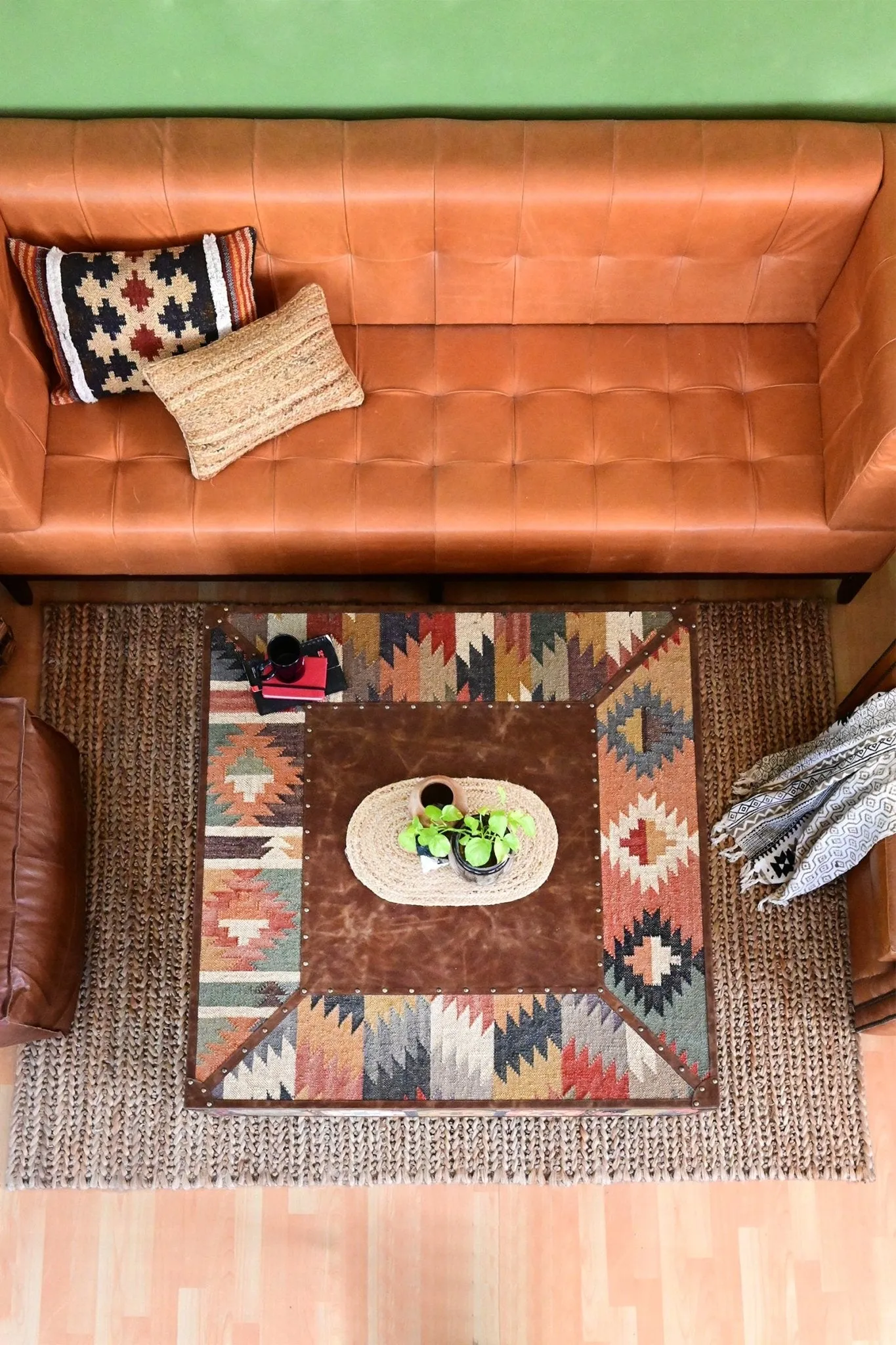 ADRIAN  COFFEE TABLE - KILIM AND LEATHER