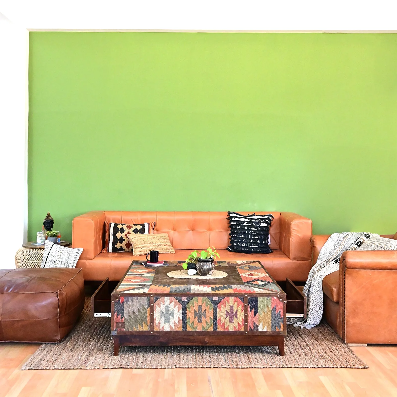 ADRIAN  COFFEE TABLE - KILIM AND LEATHER
