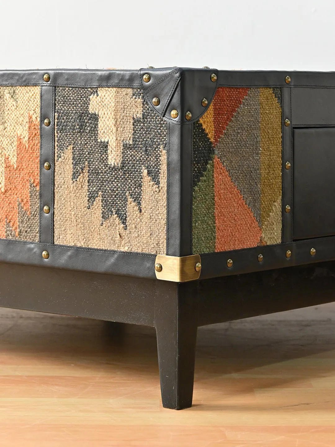 ADRIAN  COFFEE TABLE - KILIM AND LEATHER
