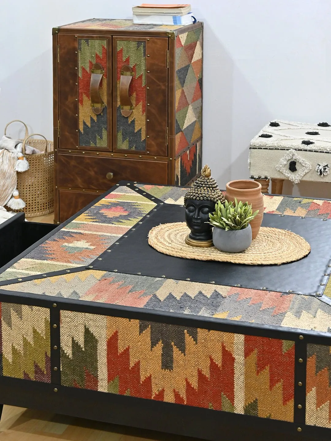 ADRIAN  COFFEE TABLE - KILIM AND LEATHER