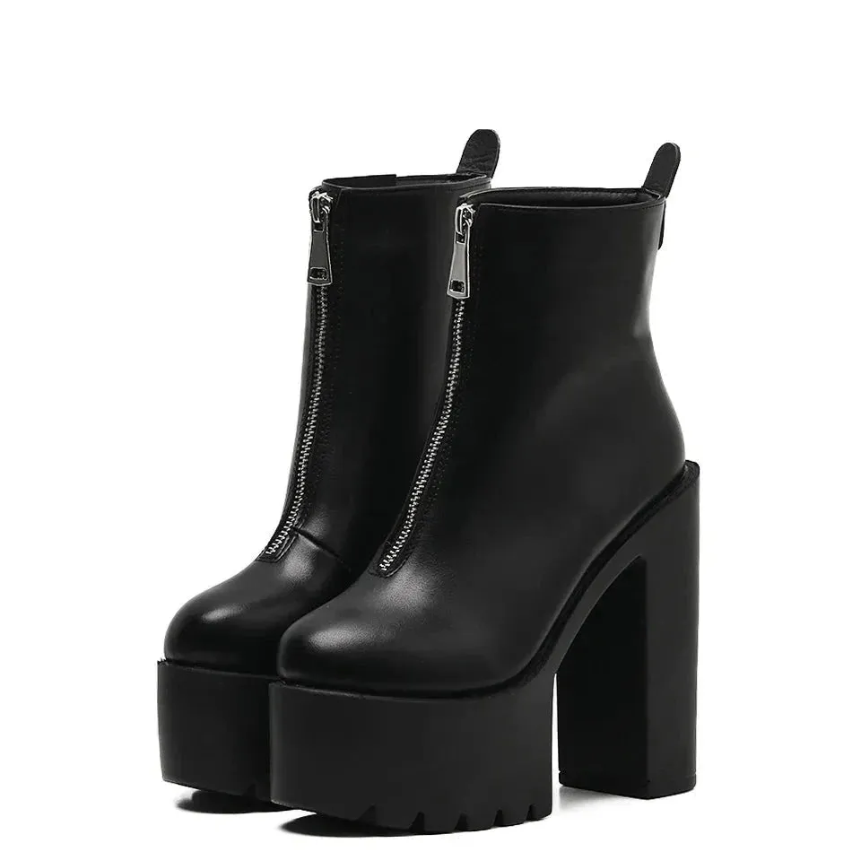 Aiertu Women's Shoes New Fashion Autumn Winter Chunky High Heel Black Wine Red Buckle Dress Party Female Ankle Boots 35-43