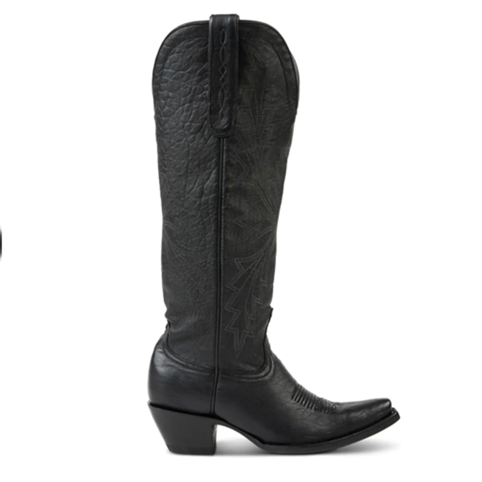 Allen Boots "Cassidy" Black Tall Soft Leather Pointed Toe Boot