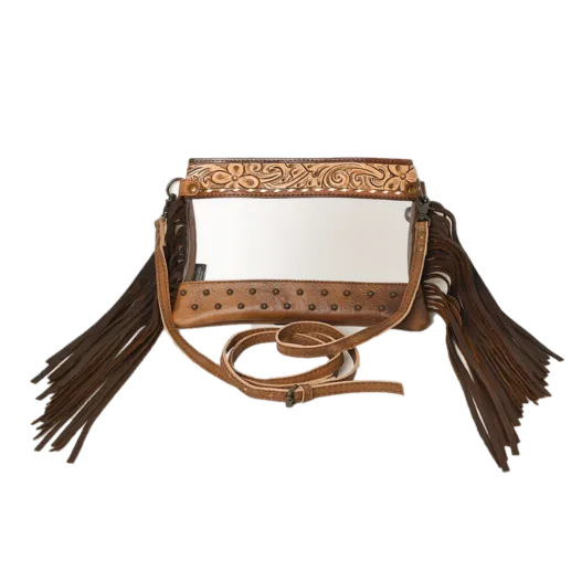 American Darling Hand Tooled Leather Fringe Clear Purse ADBG1174A