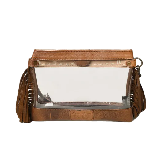 American Darling Hand Tooled Leather Fringe Clear Purse ADBG1174A