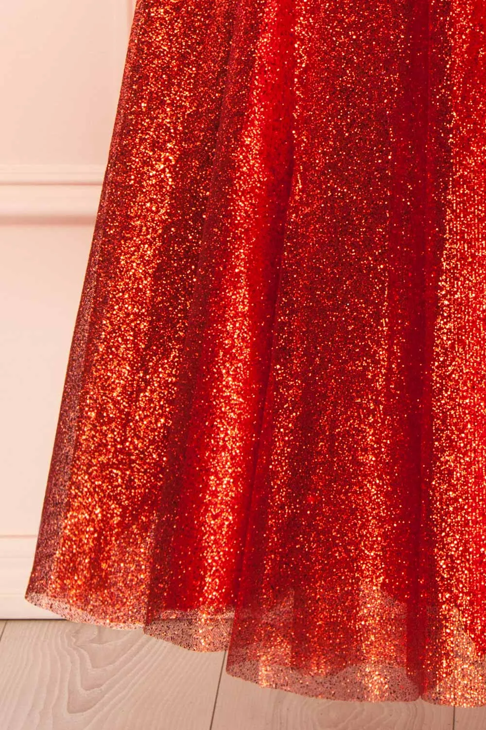 Anastriana Red | Sparkly Off-Shoulder Midi Dress