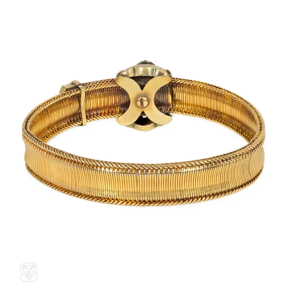 Antique adjustable gold and diamond strap bracelet