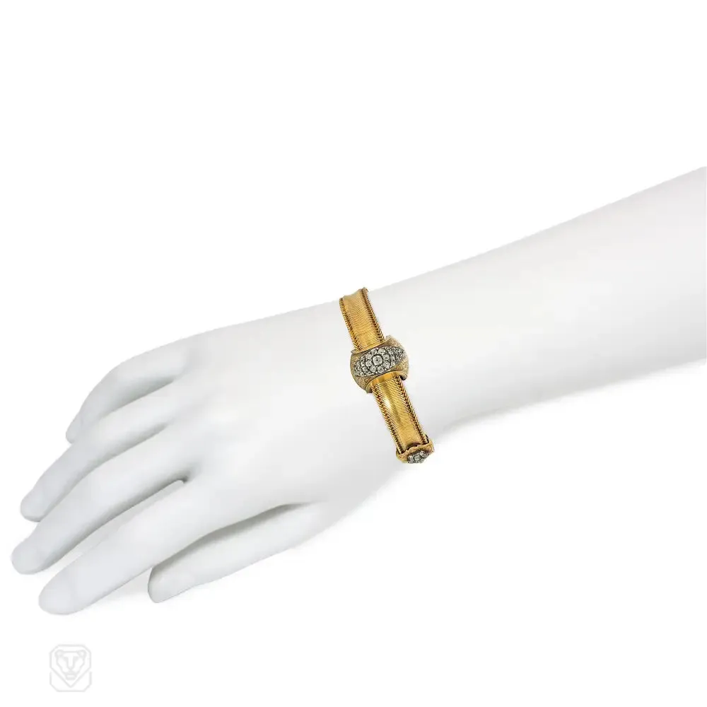 Antique adjustable gold and diamond strap bracelet