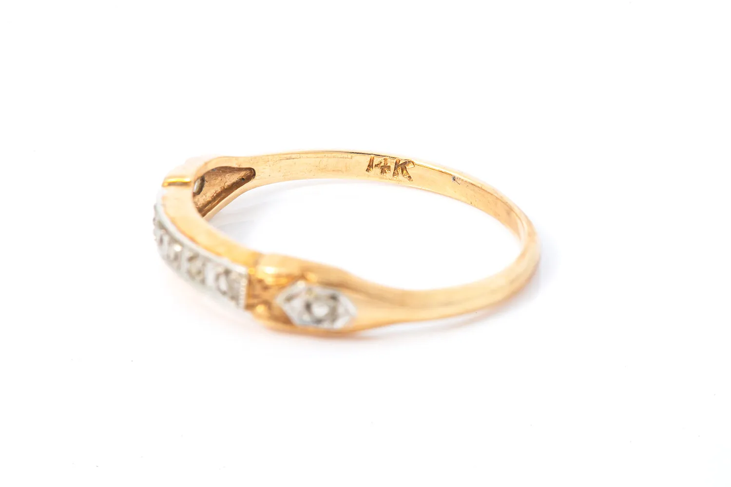 Antique Edwardian Rose Cut Diamond 14k 585 Yellow Gold Ring Band
