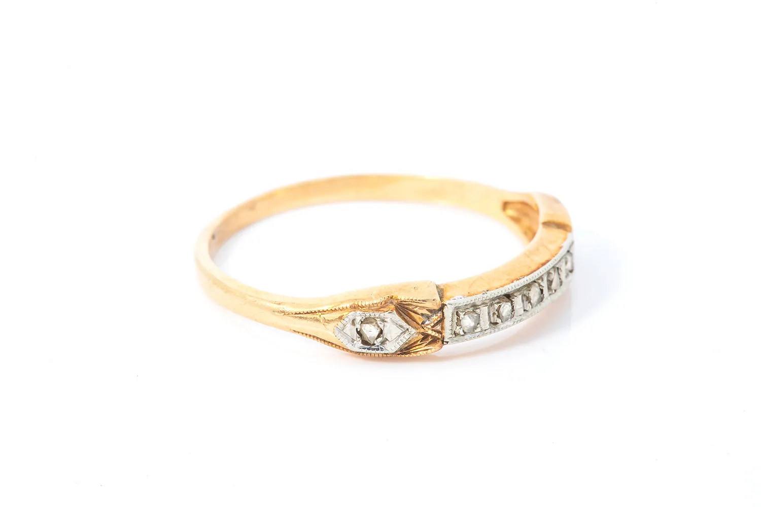 Antique Edwardian Rose Cut Diamond 14k 585 Yellow Gold Ring Band