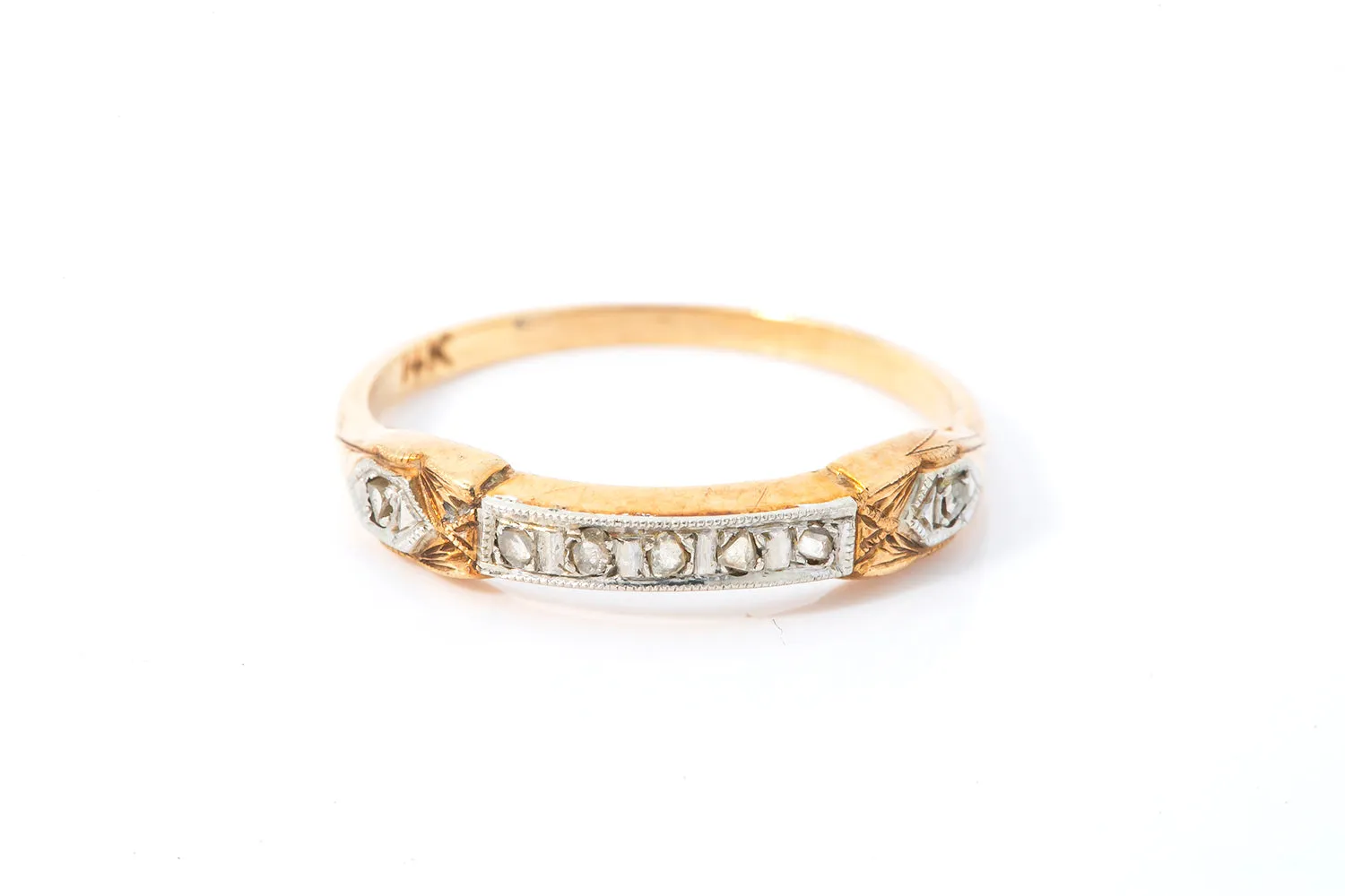Antique Edwardian Rose Cut Diamond 14k 585 Yellow Gold Ring Band