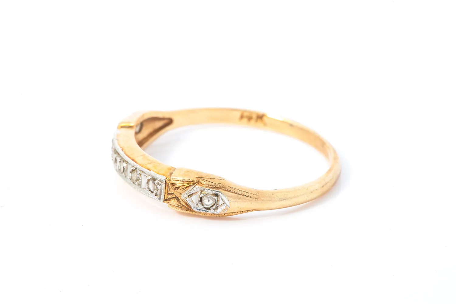Antique Edwardian Rose Cut Diamond 14k 585 Yellow Gold Ring Band
