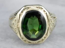 Antique Green Gold Tourmaline Statement Ring
