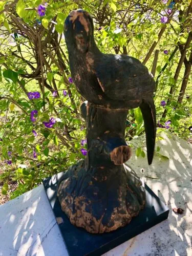 Antique Wooden Hand Carved Bird w Black Base from Christian Armstrong Collection