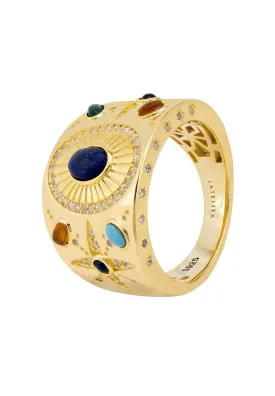 Anubis Gemstone Cocktail Ring Gold