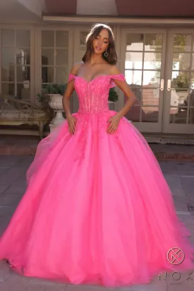 Applique Off Shoulder Corset Ball Gown by Nox Anabel H1349