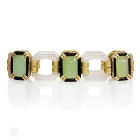 Art Deco chalcedony, chrysoprase, and enamel bracelet