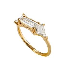 Baguette cut engagement  ring with kite diamonds