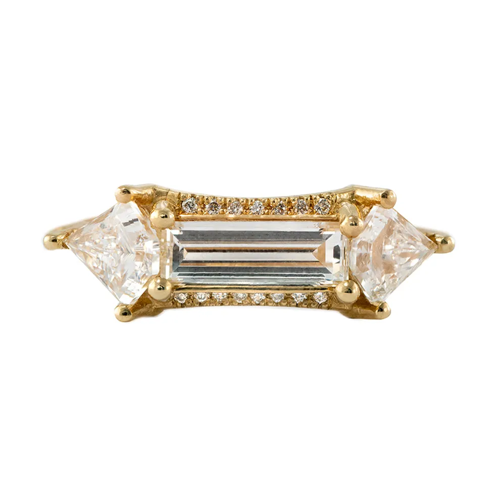 Baguette cut engagement  ring with kite diamonds