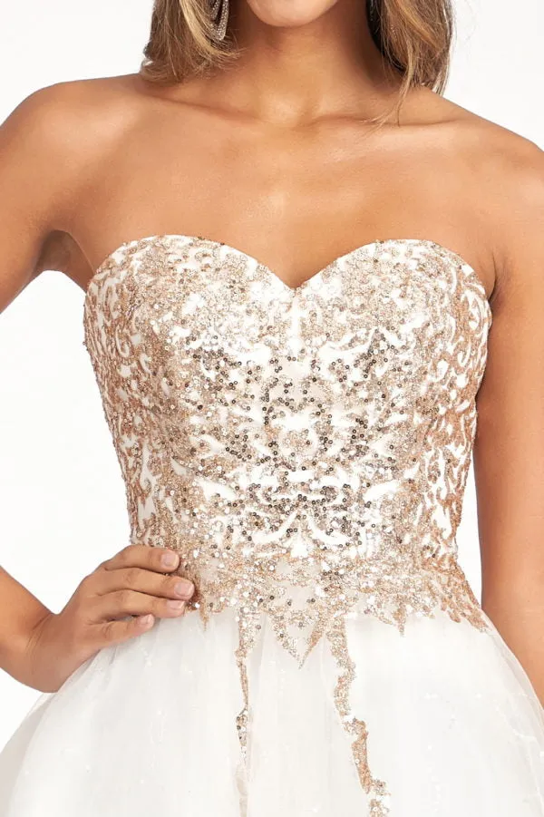 Beaded Bodice Short Strapless Dress by Elizabeth K GS1980