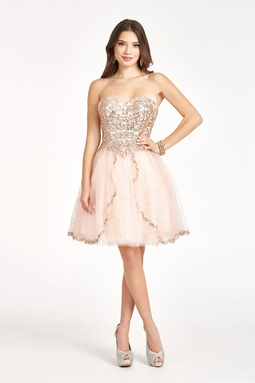 Beaded Bodice Short Strapless Dress by Elizabeth K GS1980