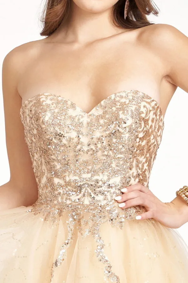 Beaded Bodice Short Strapless Dress by Elizabeth K GS1980