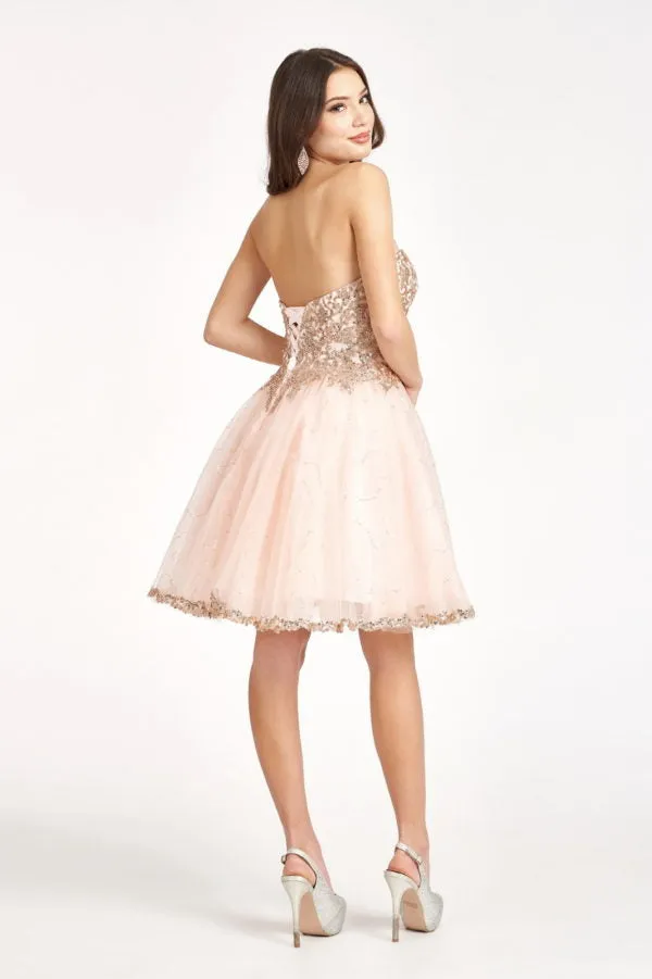Beaded Bodice Short Strapless Dress by Elizabeth K GS1980