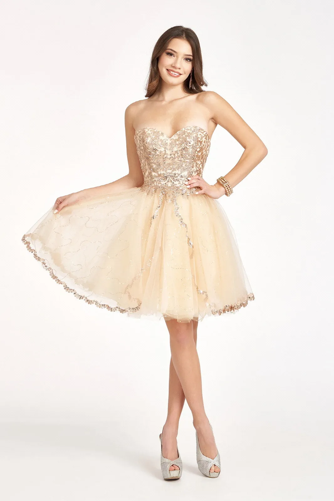Beaded Bodice Short Strapless Dress by Elizabeth K GS1980