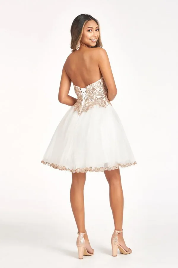 Beaded Bodice Short Strapless Dress by Elizabeth K GS1980