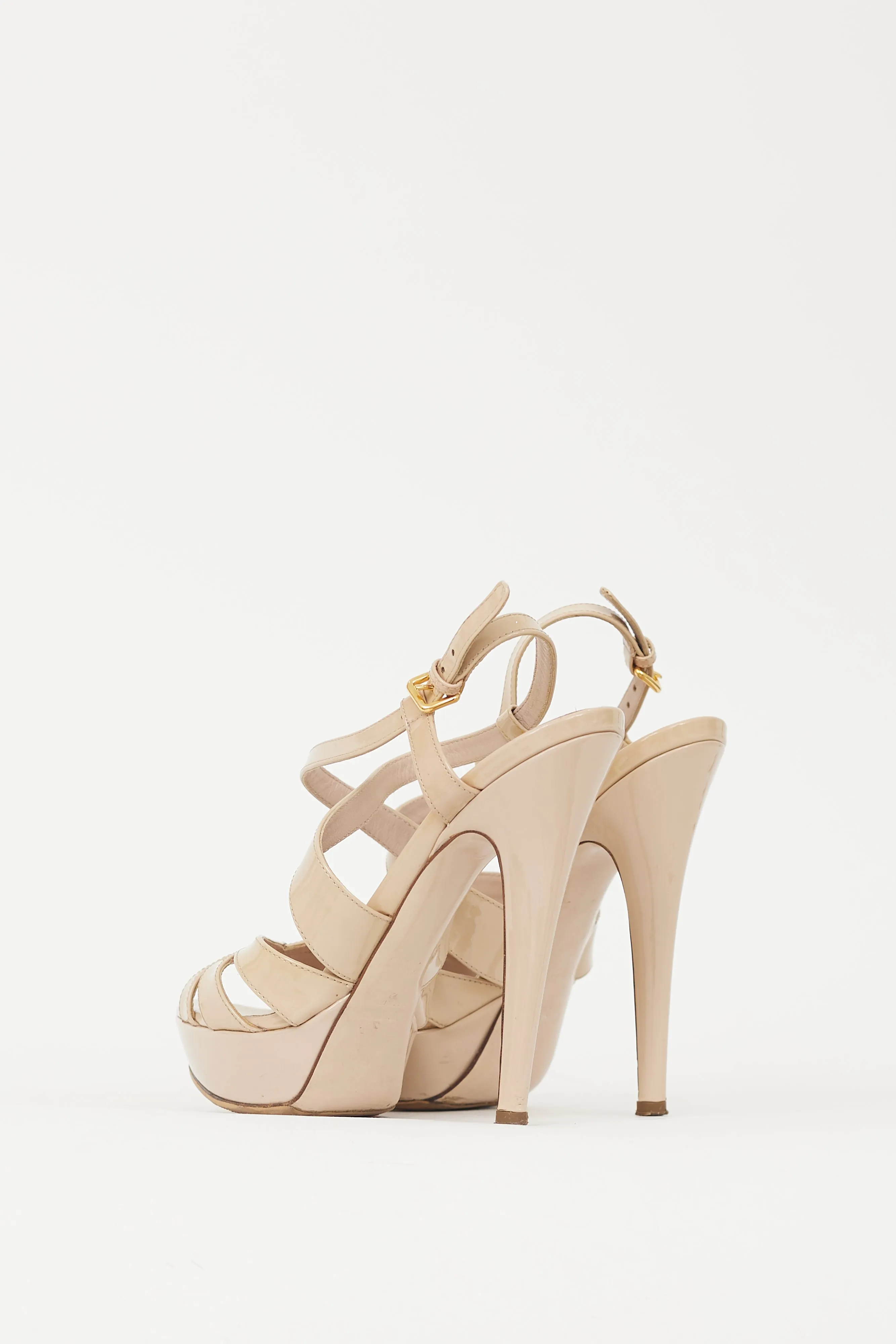 Beige Patent Leather Platform Heel