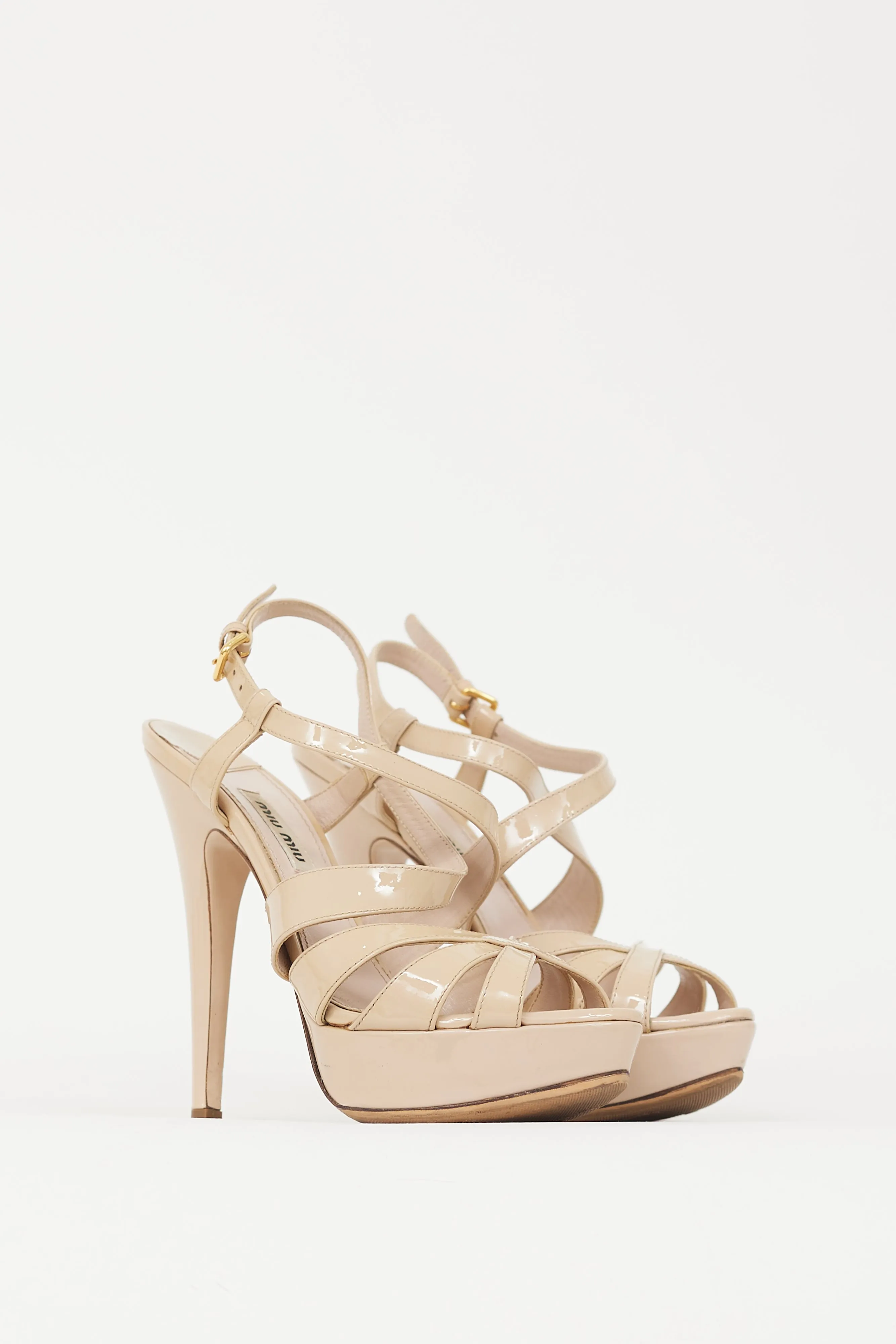 Beige Patent Leather Platform Heel