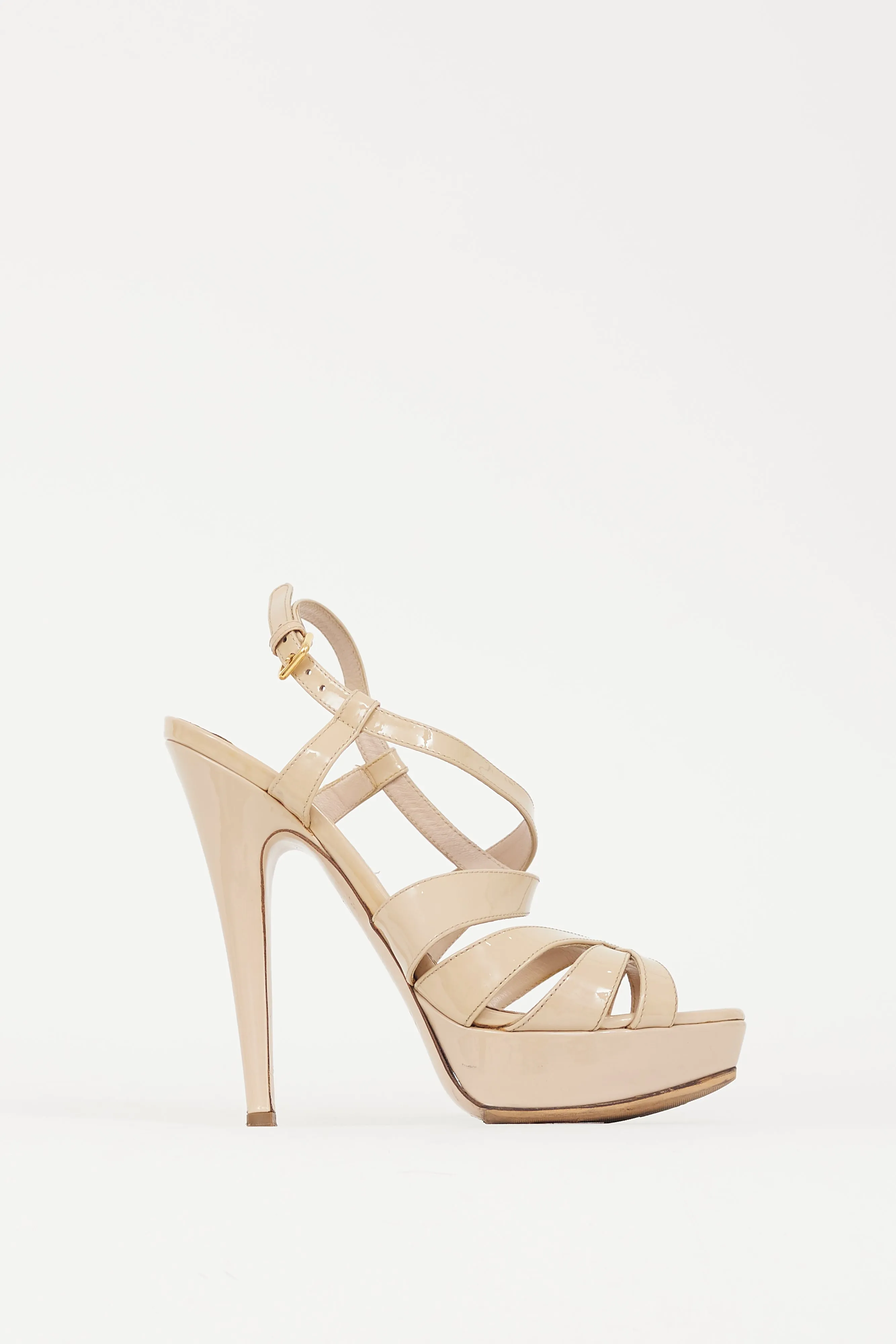 Beige Patent Leather Platform Heel