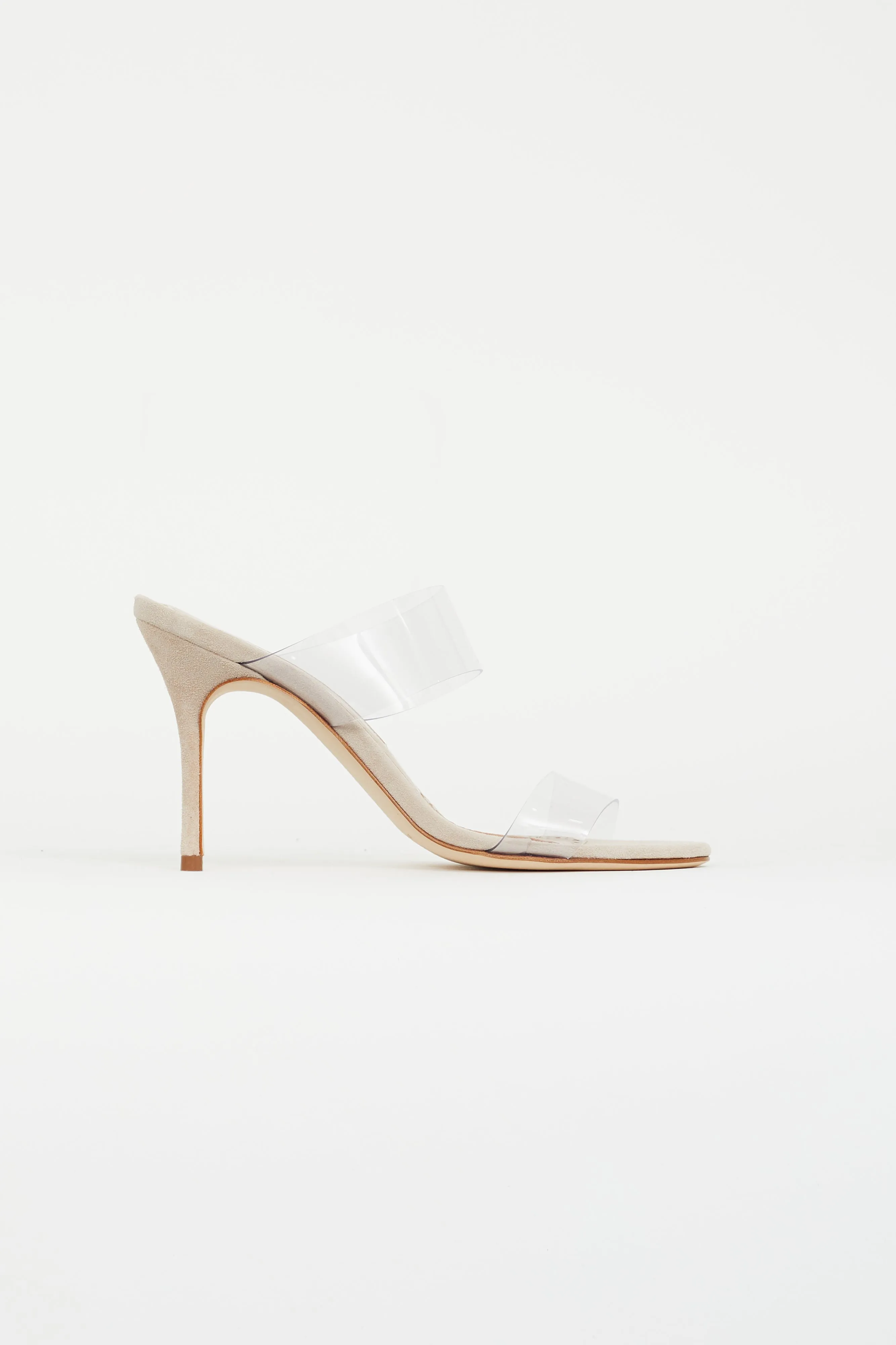 Beige Suede Scolto PVC Strap Heel