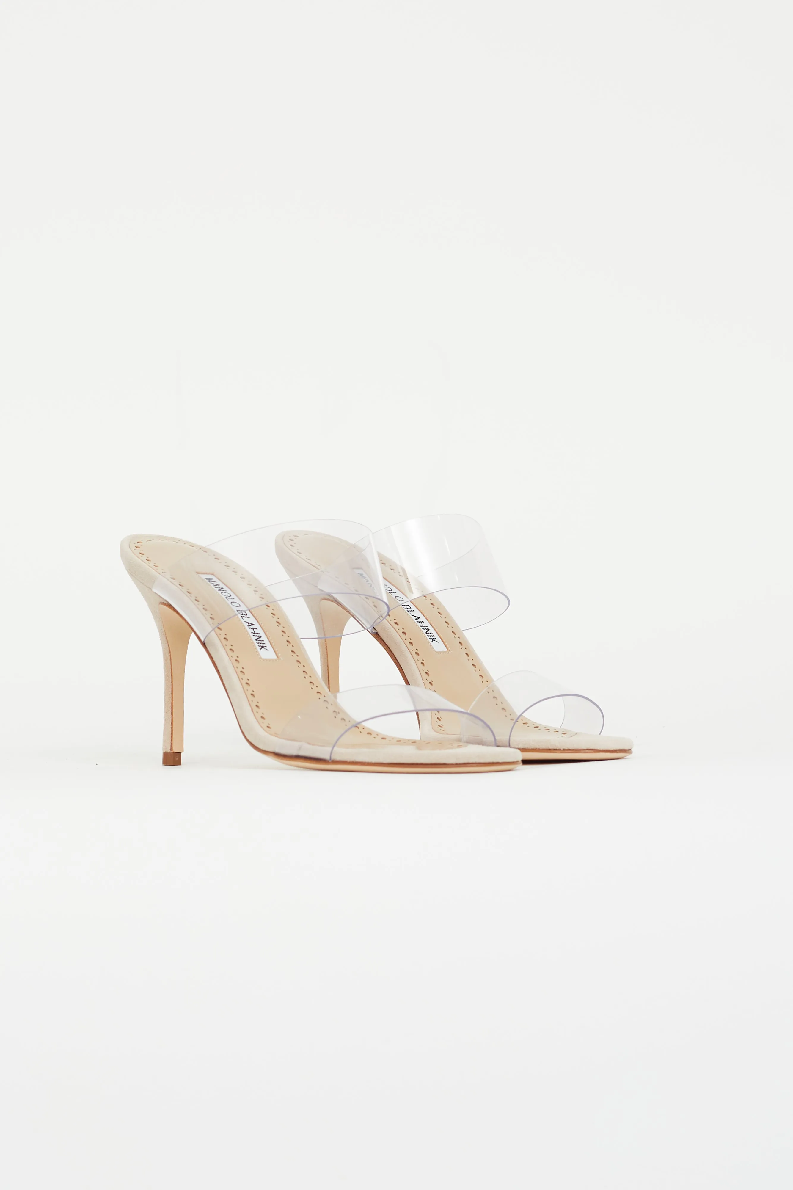 Beige Suede Scolto PVC Strap Heel