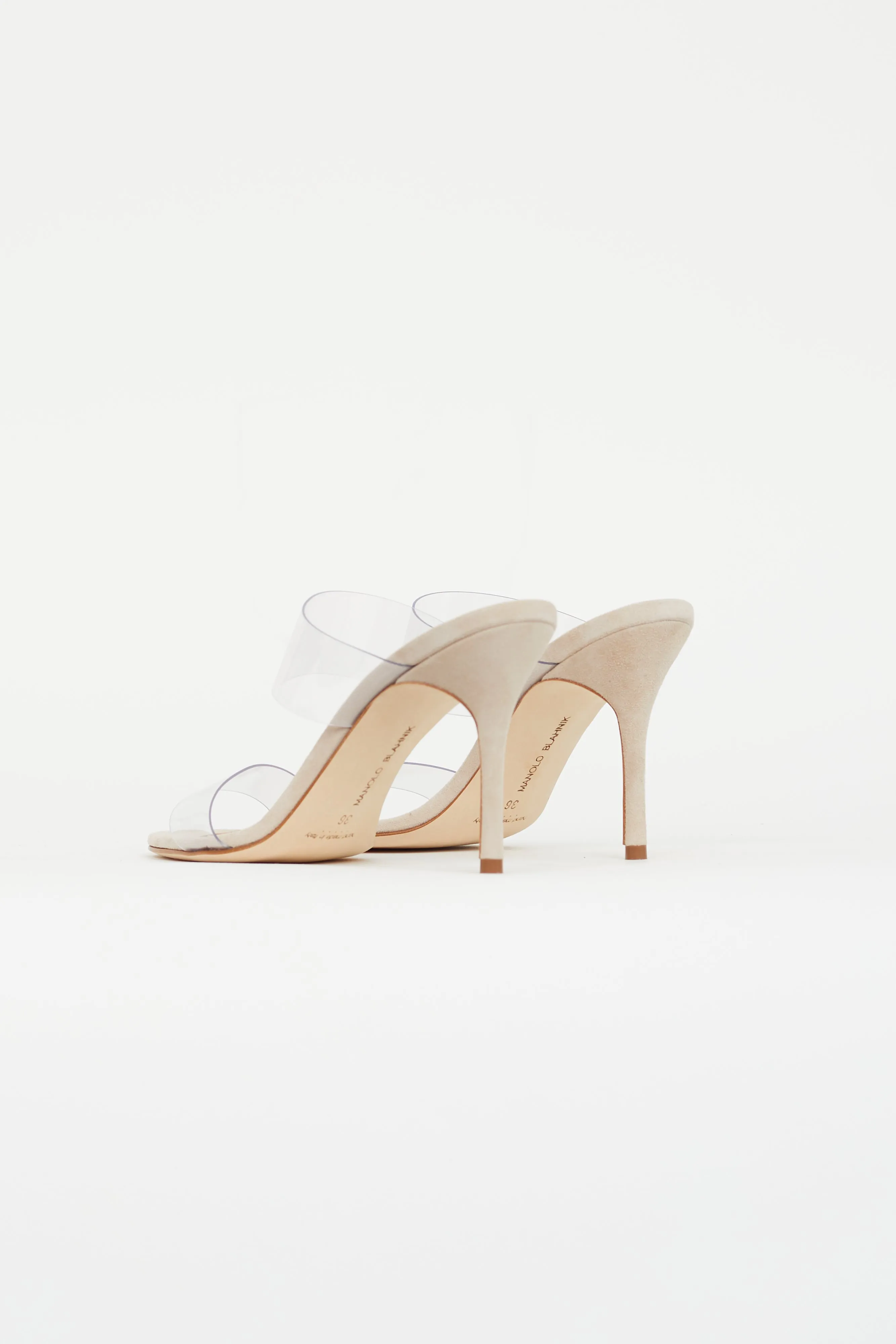 Beige Suede Scolto PVC Strap Heel