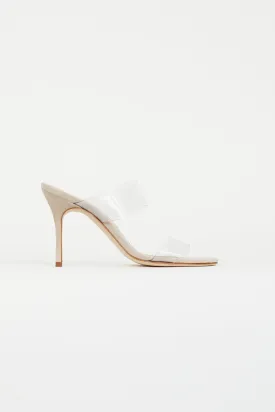 Beige Suede Scolto PVC Strap Heel