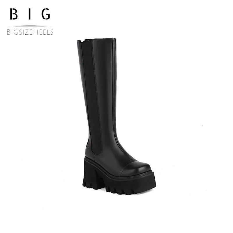 Bigsizeheels Diablo retro one word buckle fashion boots - Black