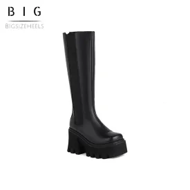 Bigsizeheels Diablo retro one word buckle fashion boots - Black