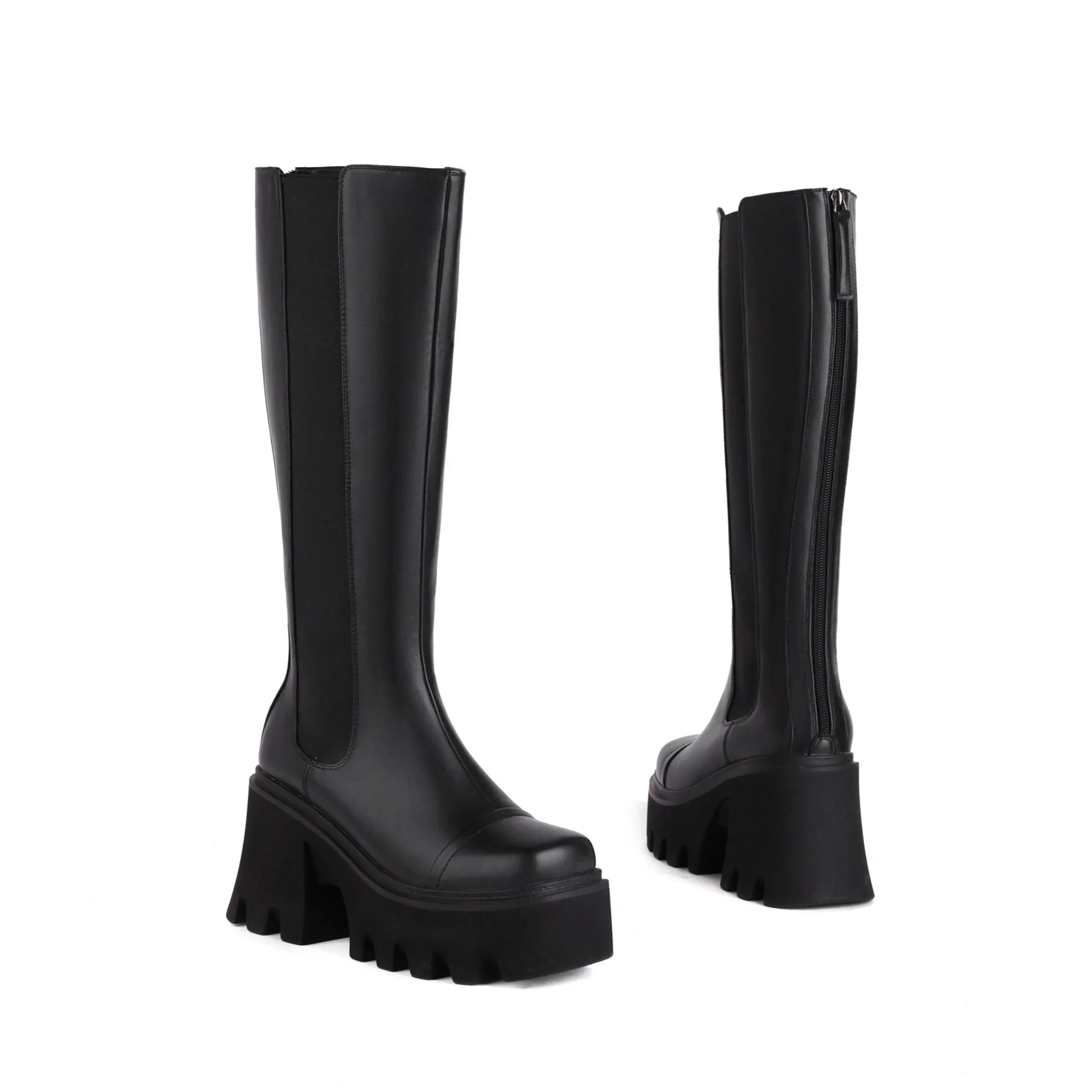 Bigsizeheels Diablo retro one word buckle fashion boots - Black