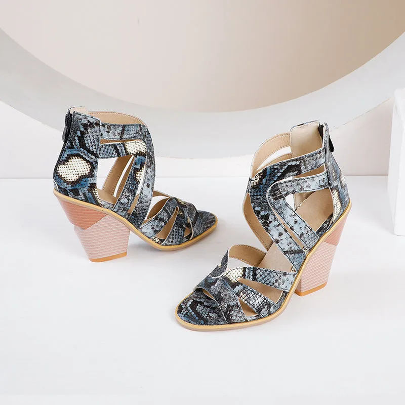 Bigsizeheels Leopard Serpentine Cross Stiletto Heel Slippers - Blue snake pattern