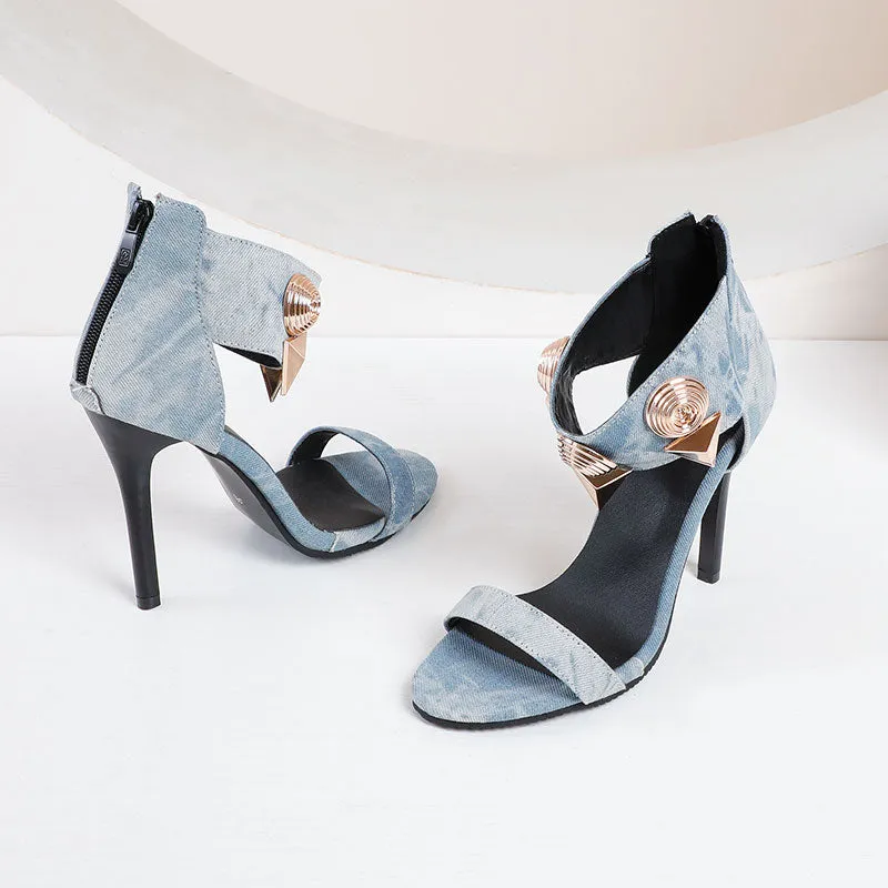 Bigsizeheels Miu magazine metal punk stiletto sandals - Blue