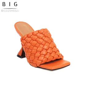 Bigsizeheels Nude Braided Square Toe Heel Sandals - Orange