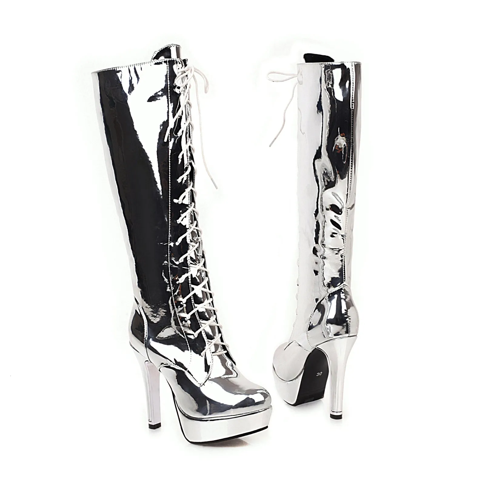 Bigsizeheels Sexy platform round toe boots - Siliver
