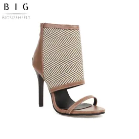 Bigsizeheels Stiletto Zipper Ankle Strap Suede Sandals - Gray
