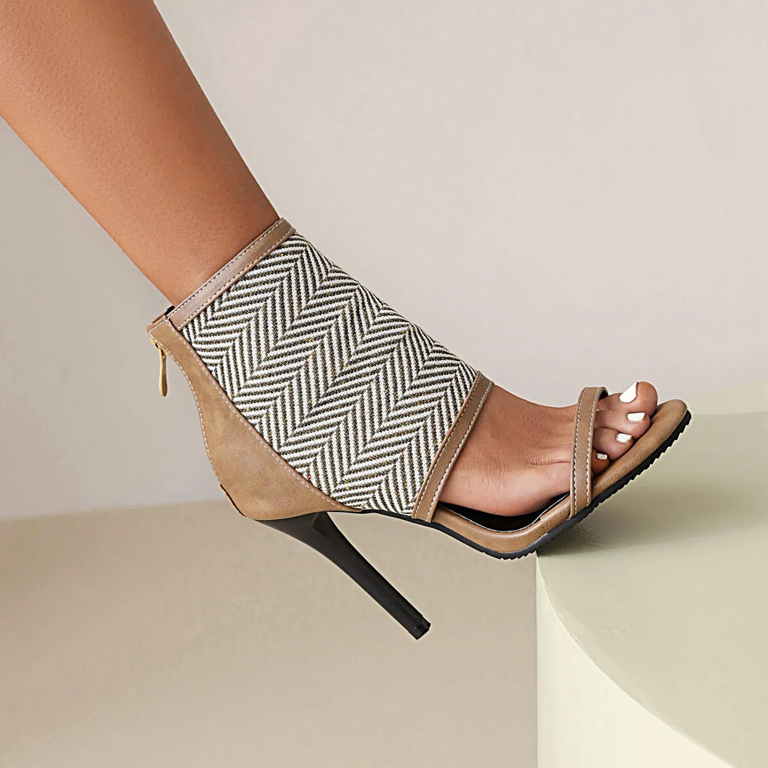 Bigsizeheels Stiletto Zipper Ankle Strap Suede Sandals - Gray