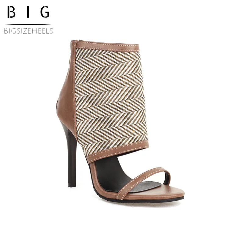 Bigsizeheels Stiletto Zipper Ankle Strap Suede Sandals - Gray