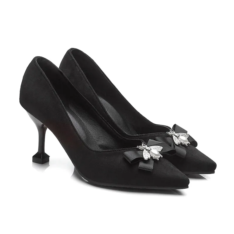 Bigsizeheels Velvet bow stilettos - Black