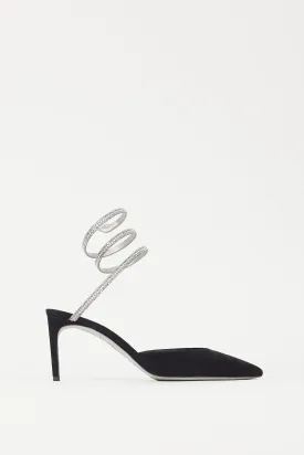 Black & Silver Suede & Crystal Cleo Heel
