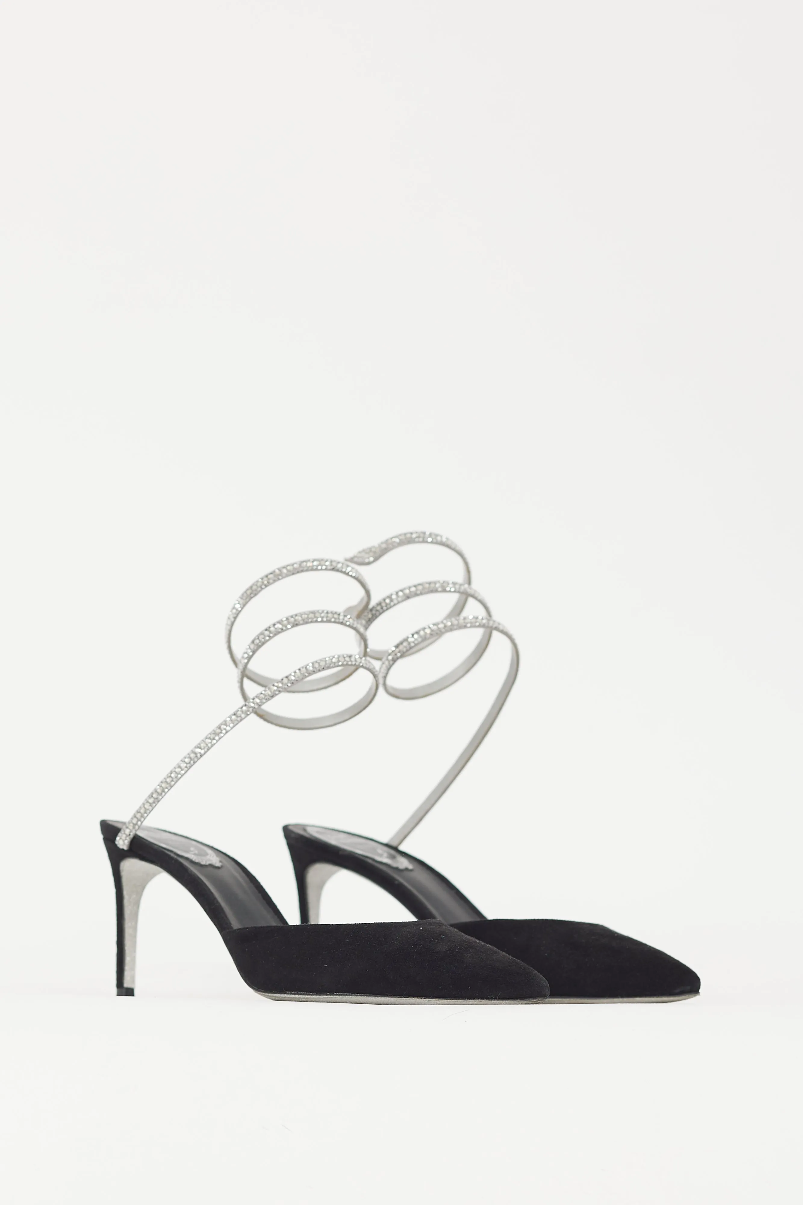 Black & Silver Suede & Crystal Cleo Heel
