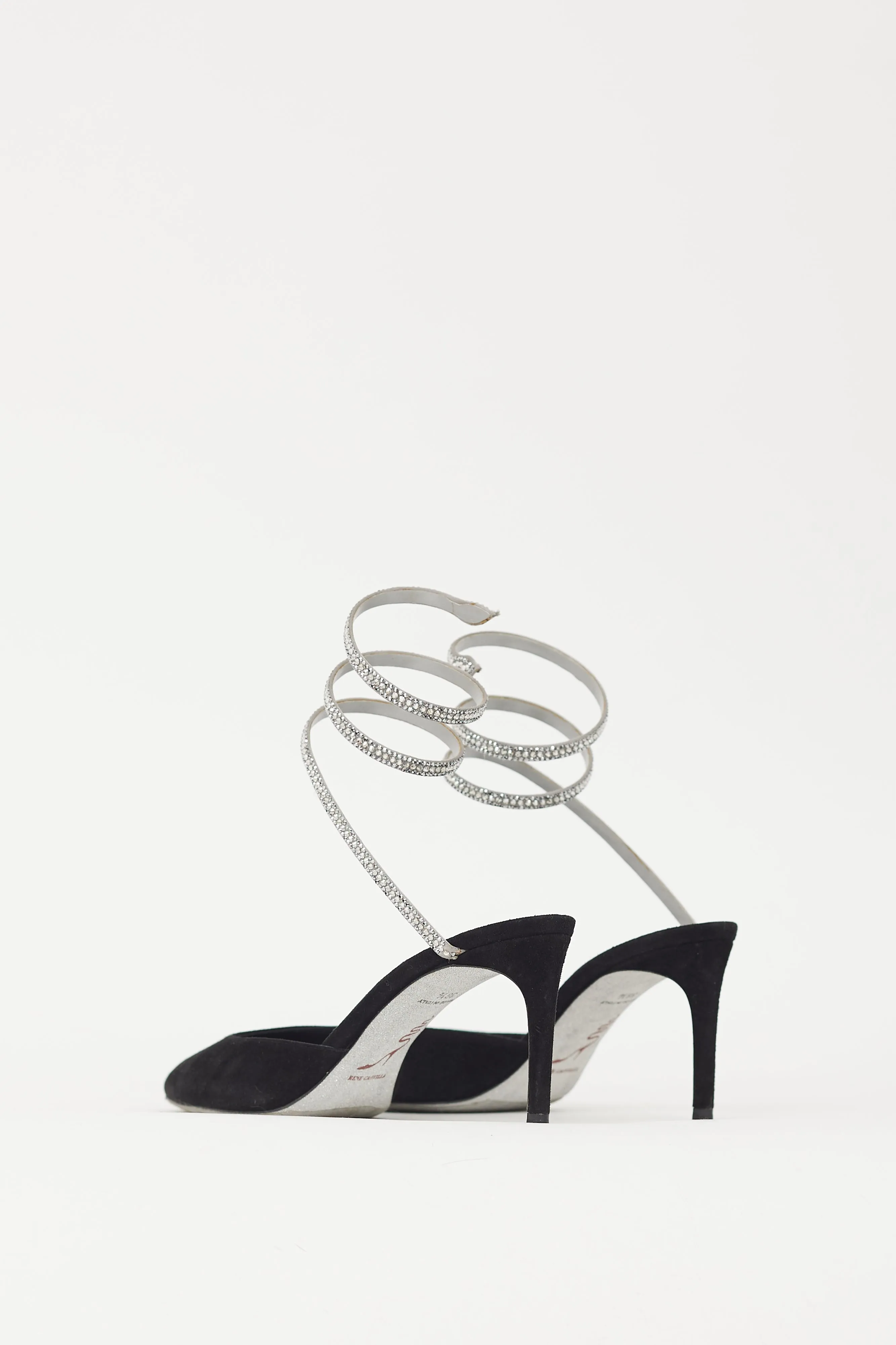 Black & Silver Suede & Crystal Cleo Heel
