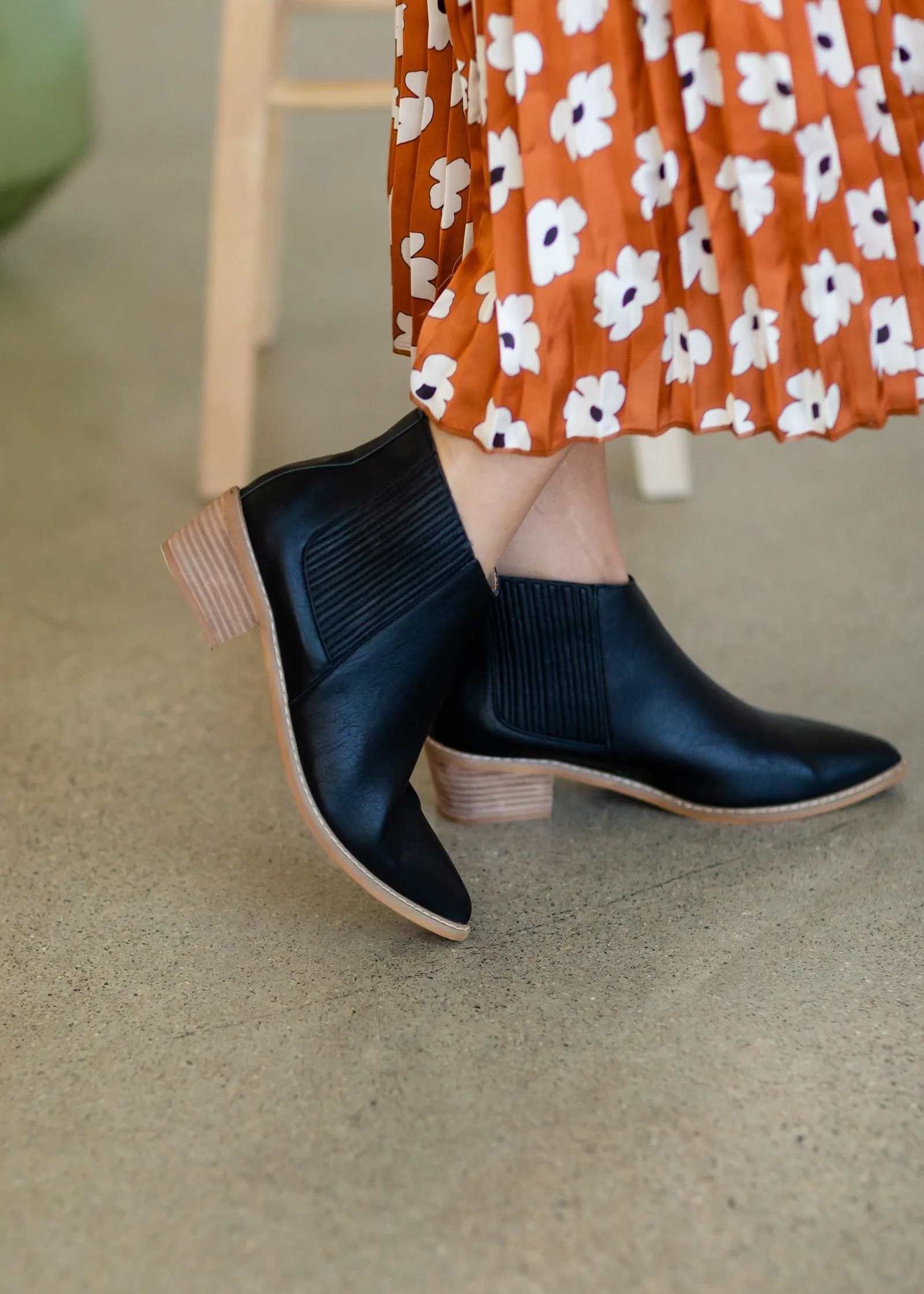 Black Faux Leather Pointed Toe Bootie - FINAL SALE